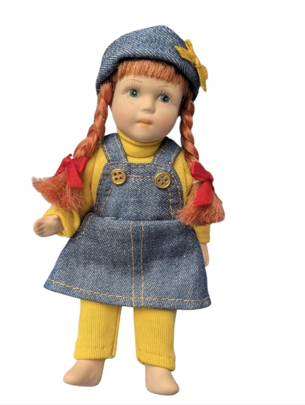 5 For $25 🩷 Vintage Mini 5" Porcelain Doll Redhead Braids Denim Outfit